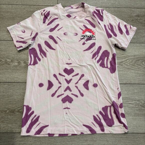 Nike Running Festival Men's Pink Tye Dye T Shirt Size Medium Dri Fit Polyester - Picture 2 of 7